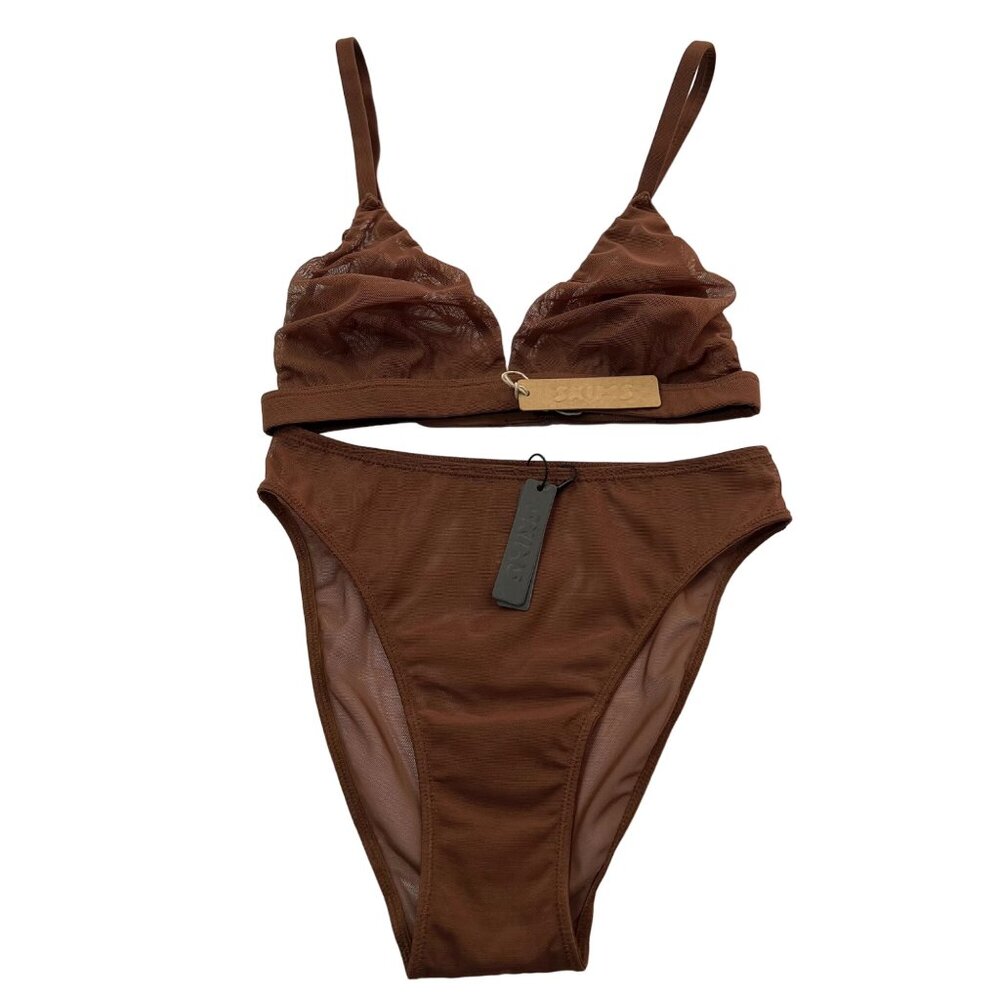 SKIMS Mesh Triangle Bralette + Cheeky‎ Brief Jasper XXS